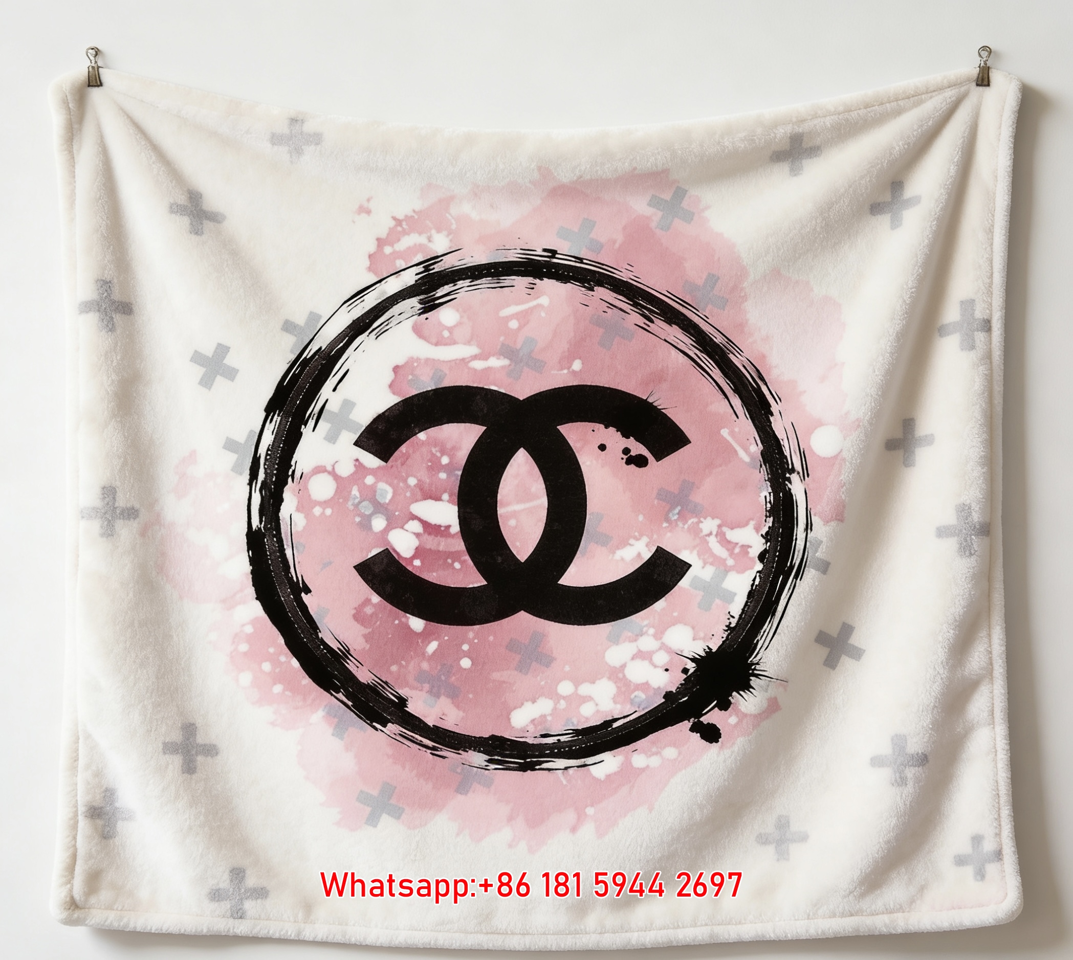 Chanel Pink Watercolor Brushstroke Flannel Sofa Throw Blanket IMG_6801